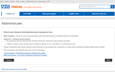 image of NHS Direct symptom checker